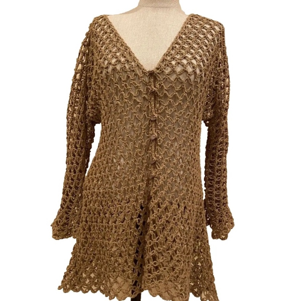 Pure Handknit Sweater Women's Open Knit Button Frontt,